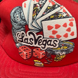 Vintage Las Vegas Poker Royal Flush Snapback Hat Cap Awesome Graphic Fine Condition