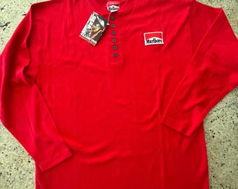 Sudadera térmica vintage Marlboro roja, talla grande, nueva con etiqueta.