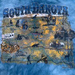 South Dakota Tie Dye T Shirt Size XL Awesome Graphic Quality Blue Cotton