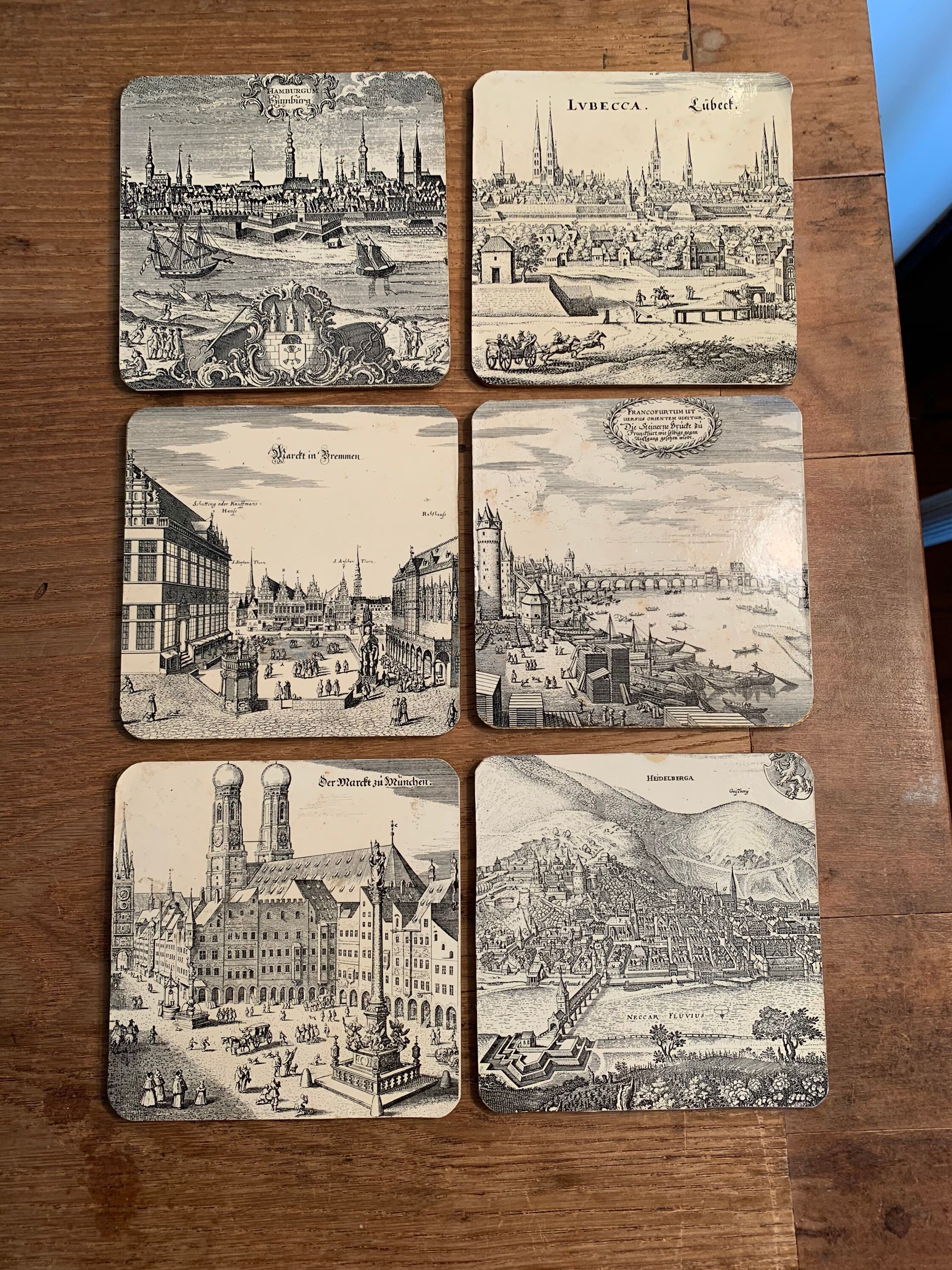 Vintage Set of 6 Germany Cities Drink Coasters Stunning Details Works ...