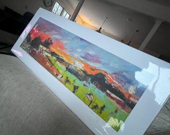 Cuadro de fútbol de Indy Eleven, Beth Clary Schwier, "Amanecer sobre Indy 11 a través de los ojos de Drew", edición limitada de 2017, firmado, 24 x 8