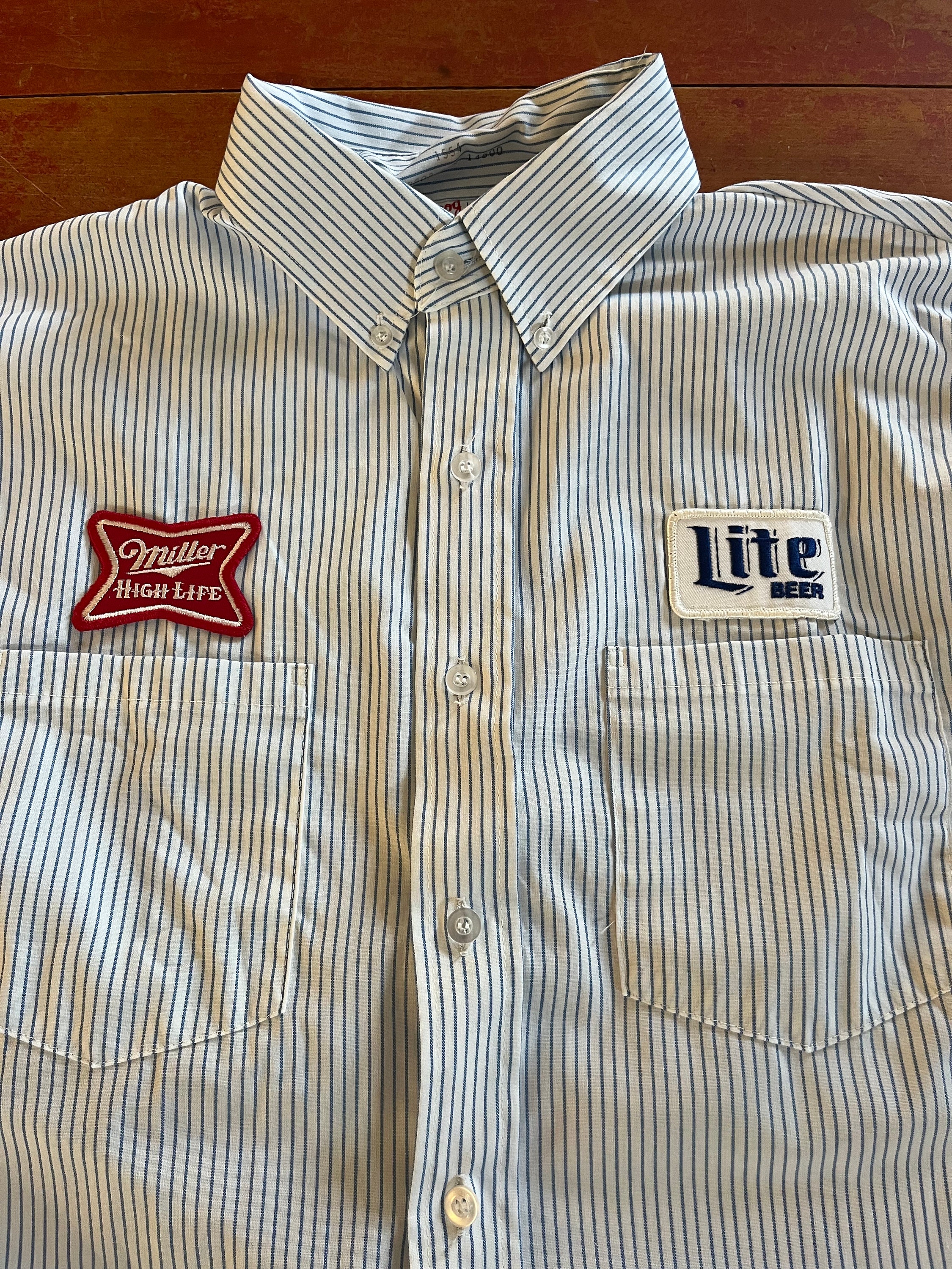 Vintage Miller Brewing Co Lite Beer Delivery Man Shirt Pin Stripes Long  Sleeves Size Mens Medium Tall Quality Embroidered Patches Made USA - Etsy, image size:2250x3000