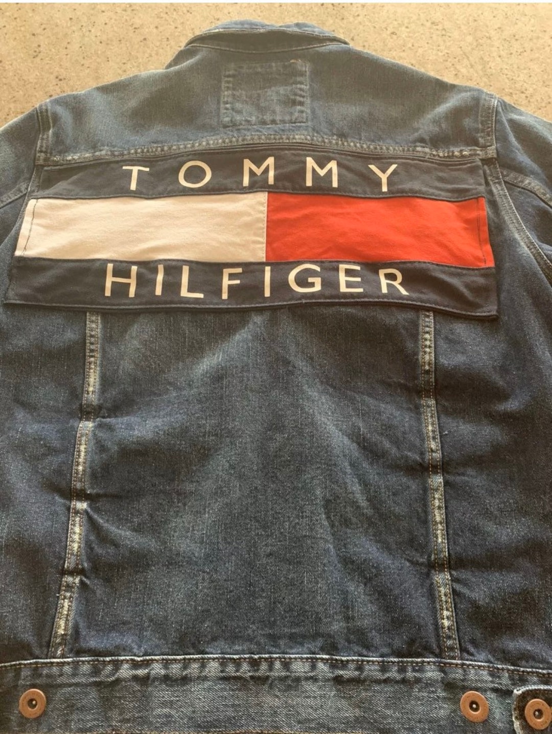 Vintage Tommy Hilfiger Homme Denim Jean Trucker Jacket Large Big Flag Logo Nice Streetwear Etsy Canada