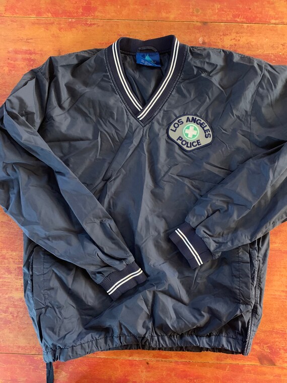 Vintage La Los Angeles Police Pullover Jacket XL Navy Blue Polyester Rain Windbreaker EUC Excellent Condition