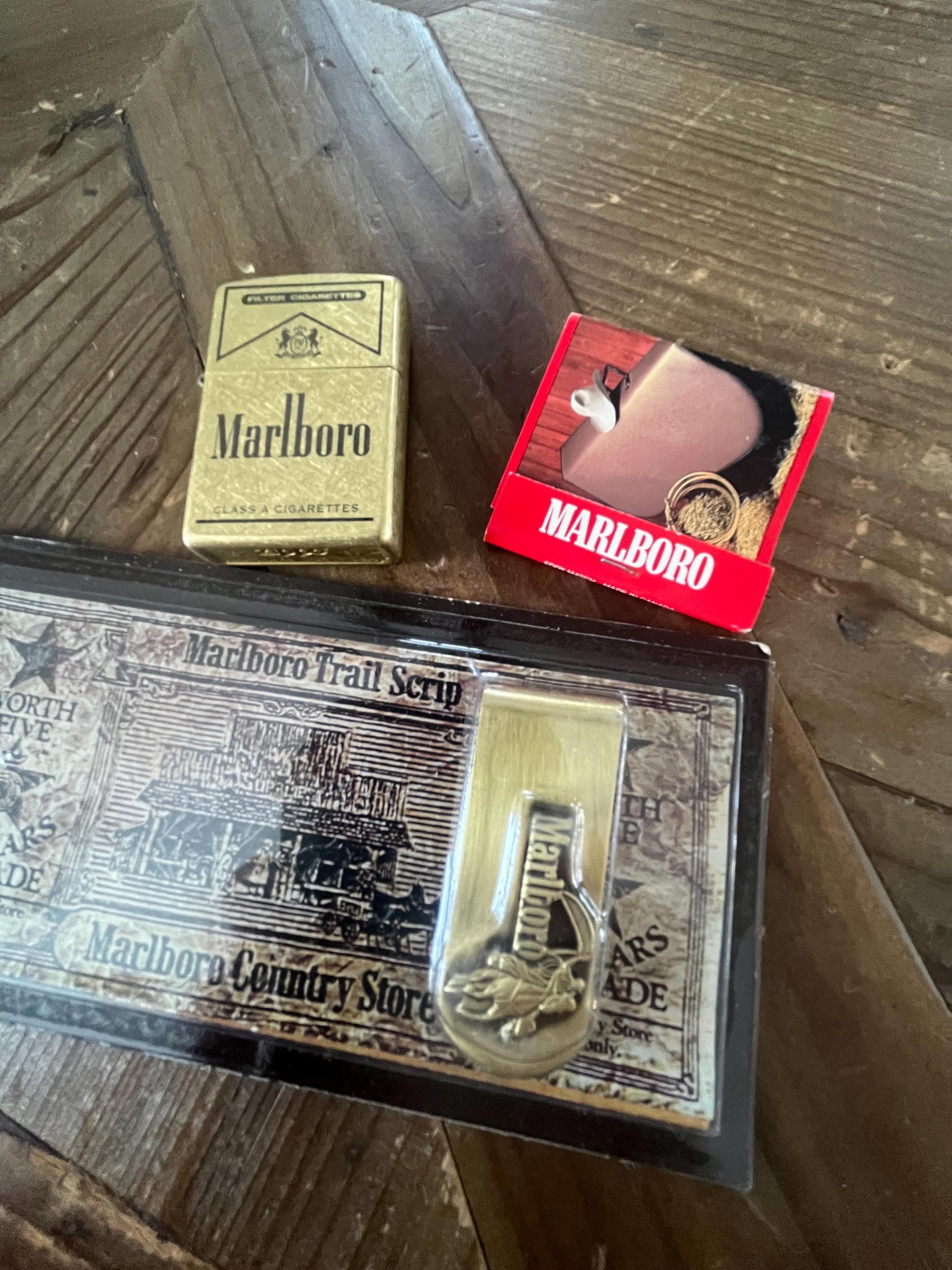 Vintage 90s Marlboro Brass Money Clip and Brass Zippo Lighter Gift