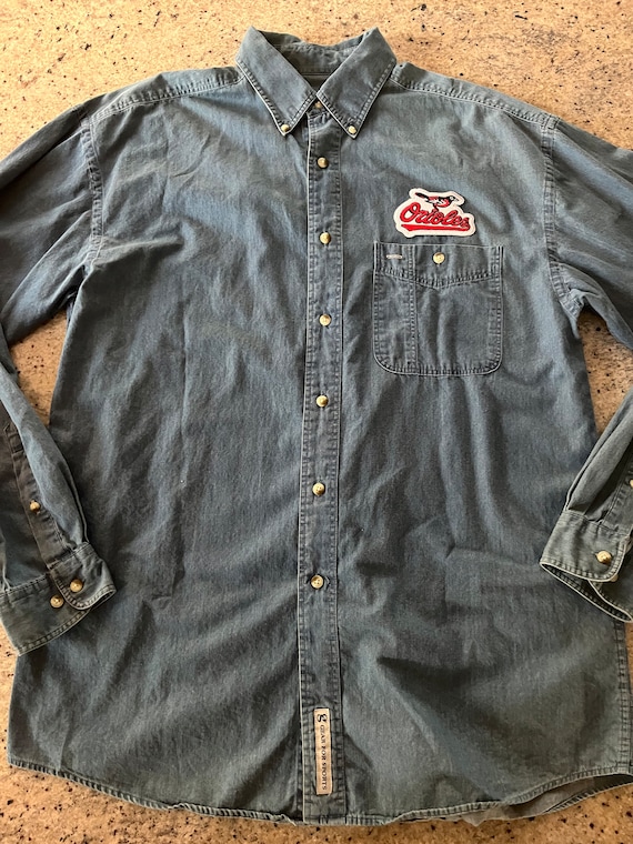 Vintage Baltimore Orioles Denim Long Sleeve Shirt Size Medium 