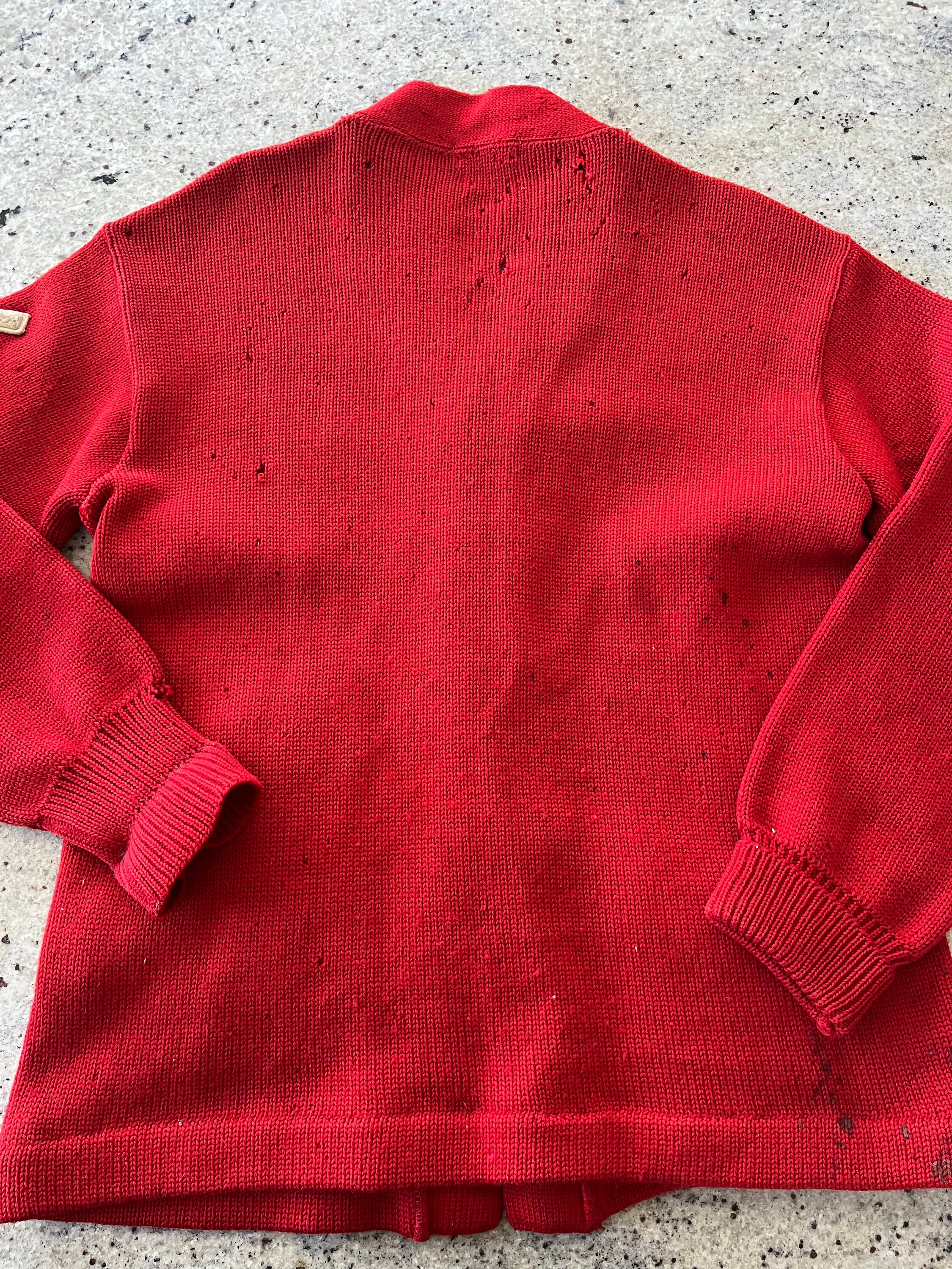 Vintage 1940s 1950s High School Letter Sweater Cardigan A Red