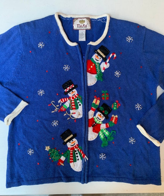 Vintage Snowman Christmas Cardigan Sweater Xmas Pr