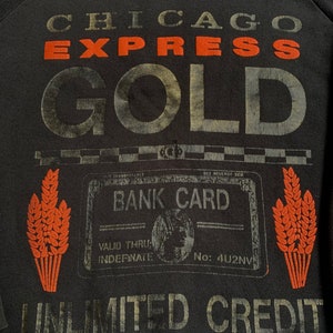 Vintage 80er Jahre Chicago Express Gold Kreditkarte Crewneck Sweatshirt Größe XL Qualität Made in USA
