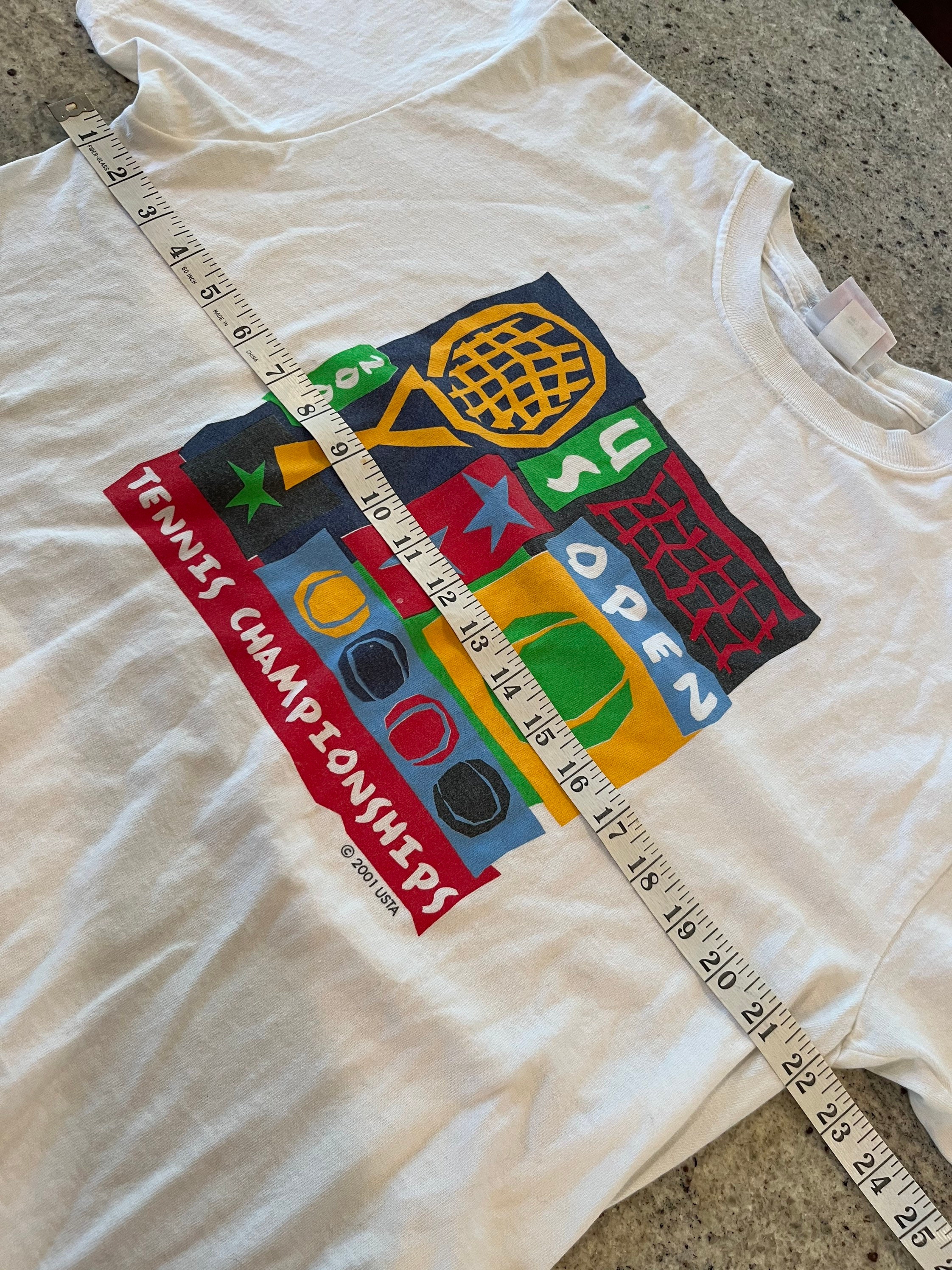 ウェア 1996 US OPEN tennis T shirt size L US Open Shirt 1996 Vintage Tennis Ball USTA Country Flags