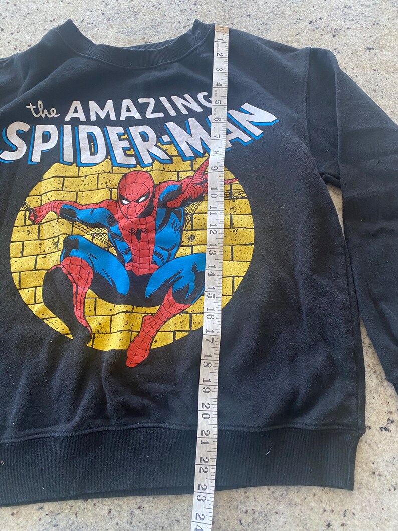 Puede incluir: Sudadera negra con un estampado gr&aacute;fico de Spider-Man en estilo de c&oacute;mic. El texto "the AMAZING SPIDER-MAN" est&aacute; impreso sobre la imagen.