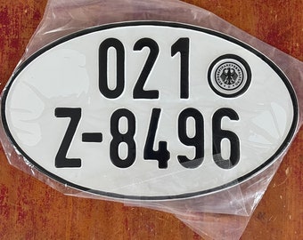 Vintage German Oval Import License Plate Black on White 021 Z