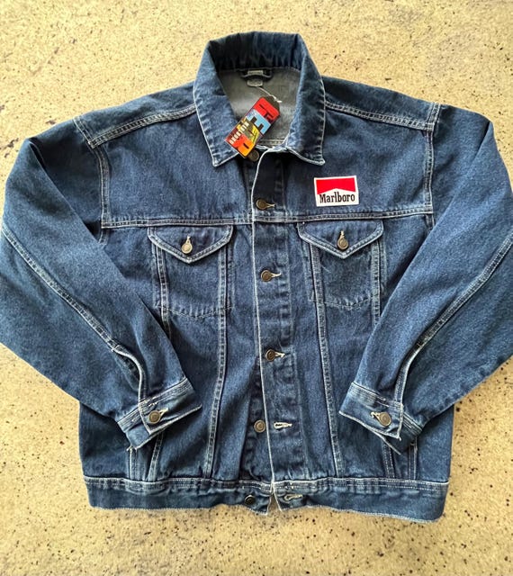 Vintage 90s Marlboro Racing Denim Jacket Size Medium Double Sided
