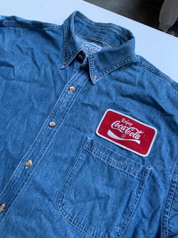 Vintage Coca Cola Coke Denim Button Down Shirt XL 