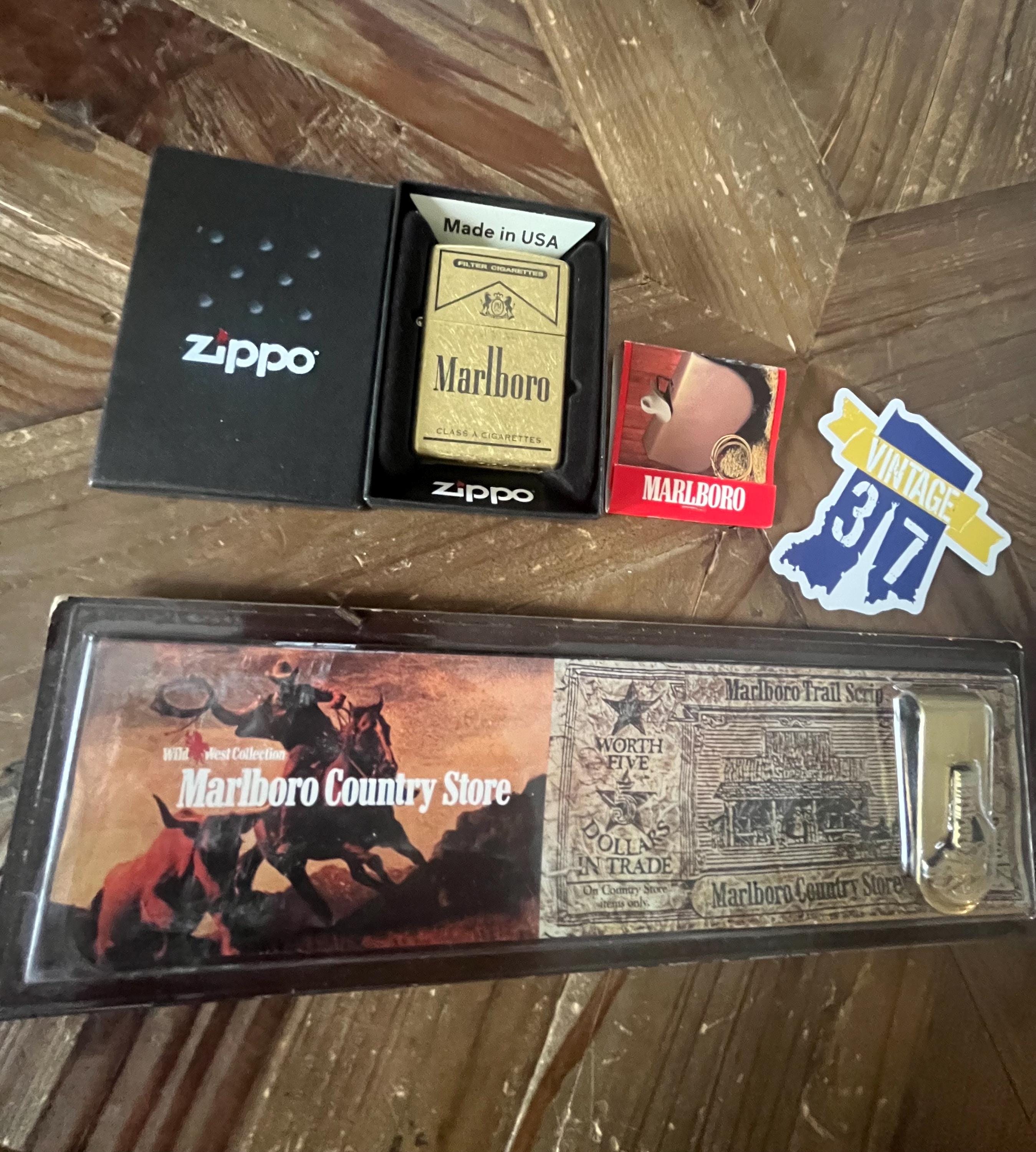 Vintage 90s Marlboro Brass Money Clip and Brass Zippo Lighter Gift