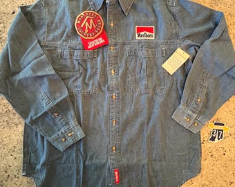 Vintage 90s Marlboro Denim Shirt Size XL New Old Stock New With