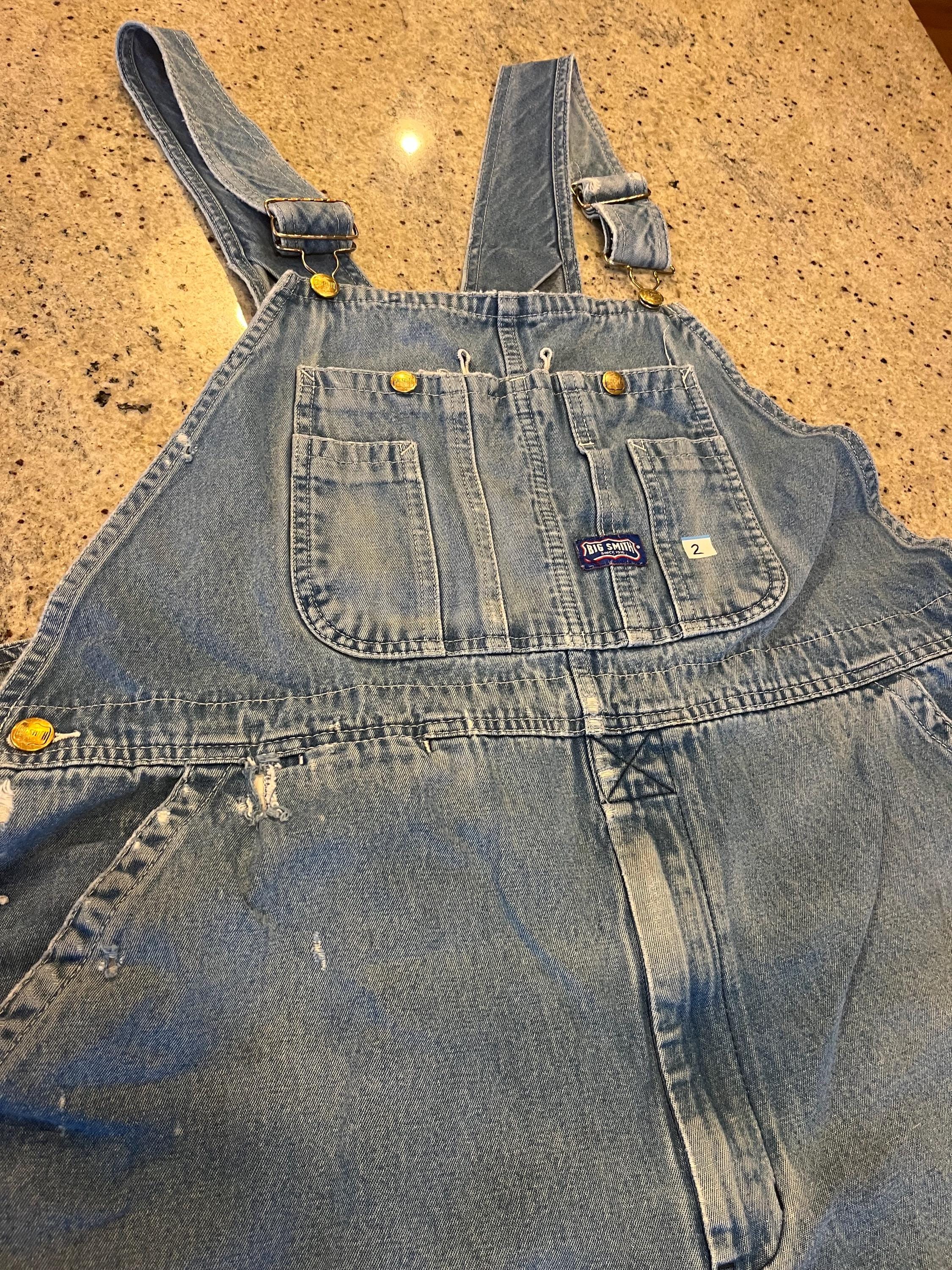 Vintage Big Smith Denim Bib Overalls Distressed & Faded Size 40 X