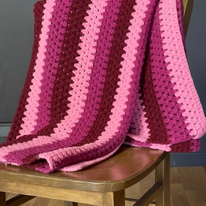 Vintage Hand Made Afghan Burgundy Mauve Wine Stripes  64 x 45  Nice