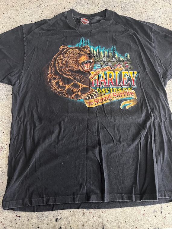 Vintage 1990s Harley Davidson Graphic T Shirt the Strong Survive