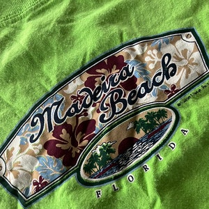 Vintage Madeira Beach Florida T Shirt Size XL Neon Green Nice Quality