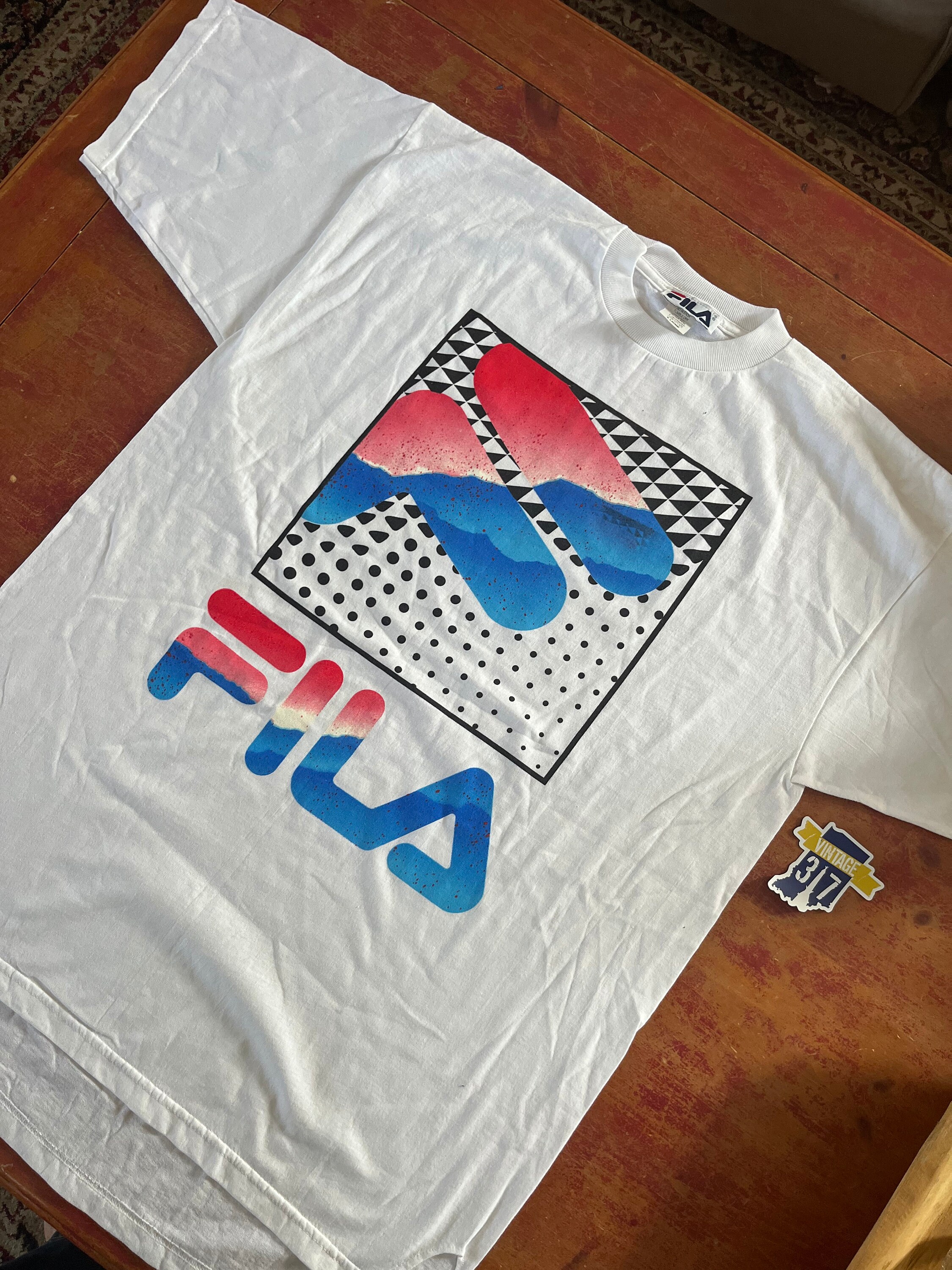 Vintage 80s 90s FILA Logo Tee Shirt Size XL Double Sided New