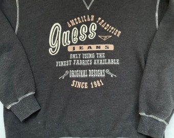 Vintage GUESS Jeans Crewneck Sweatshirt Medium EUC Quality Logo Dark Heather Gray