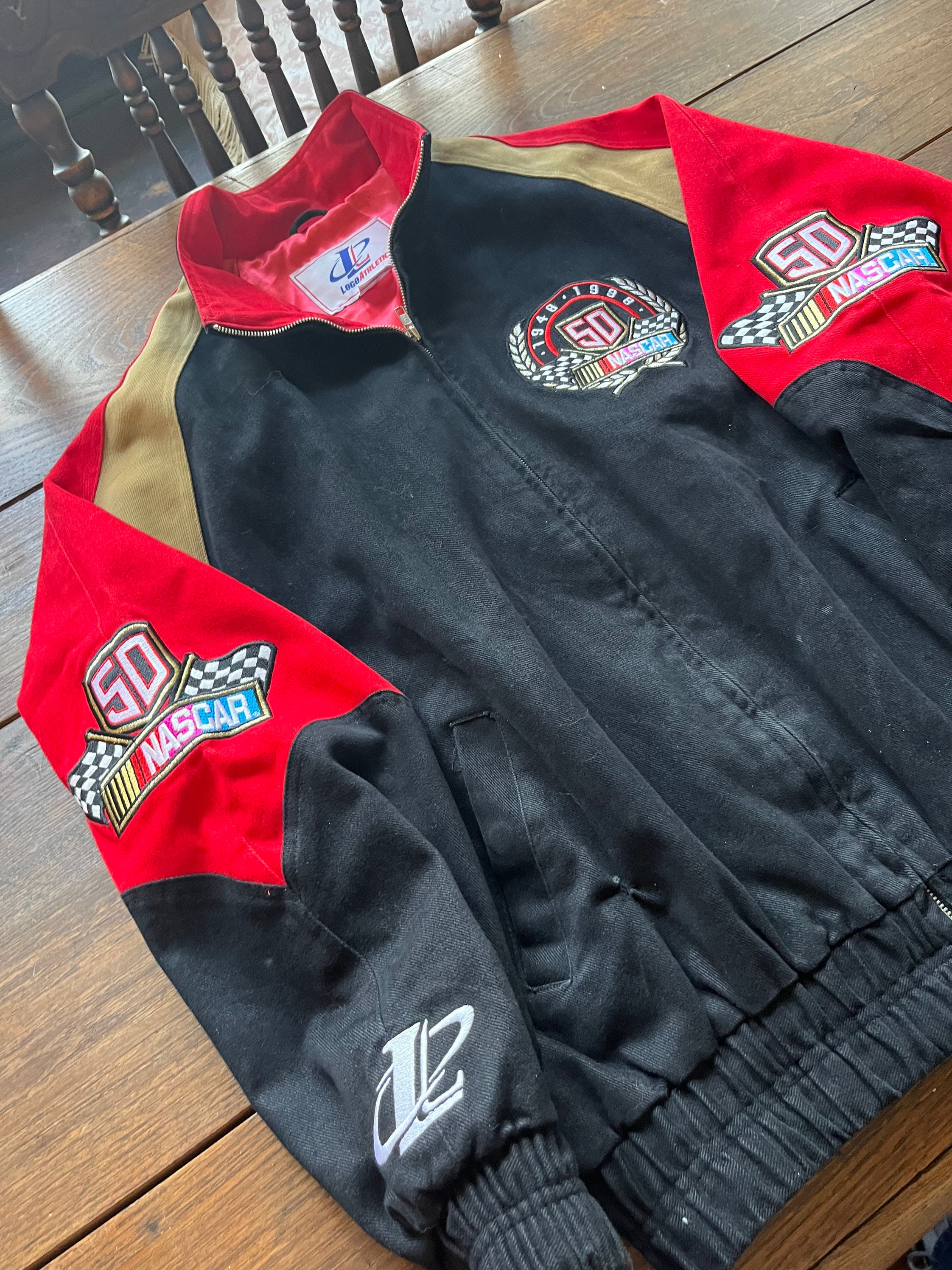Vintage Nascar 50th Anniversary Jacket 1948 - 1998 Size Medium Black Red Tan Nice