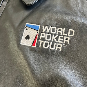 Vintage World Poker Tour Chaqueta de Cuero Tamaño 2XL Calidad Logo Bordado