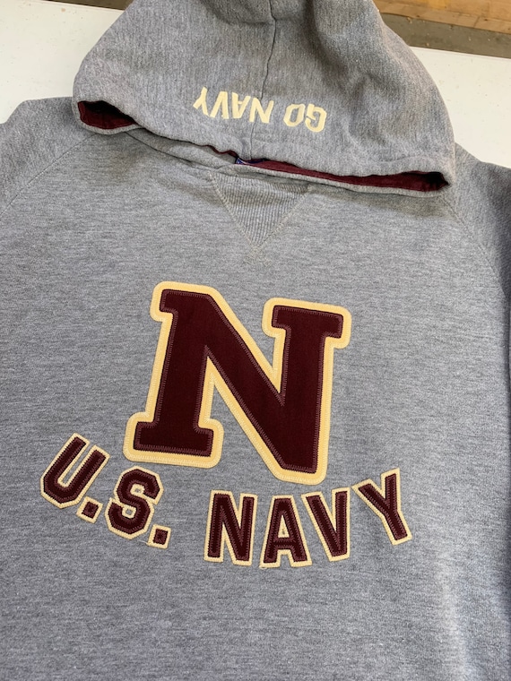 Vintage US Navy Classic Gray Champion Brand Hoodie Sweatshirt Size