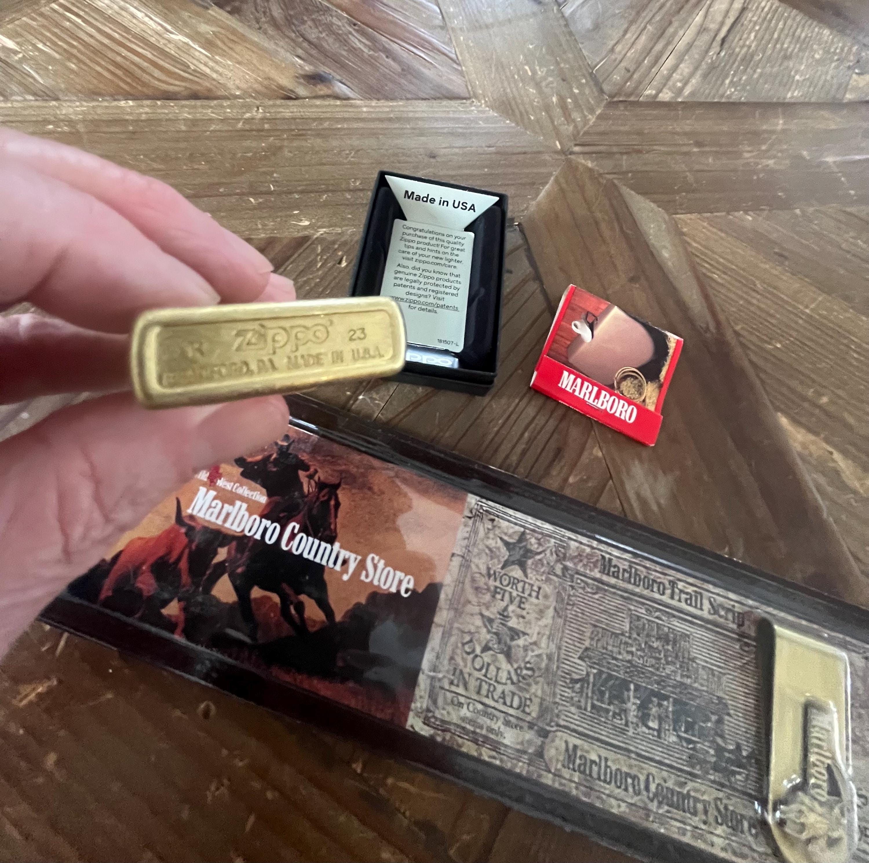 Vintage 90s Marlboro Brass Money Clip and Brass Zippo Lighter Gift