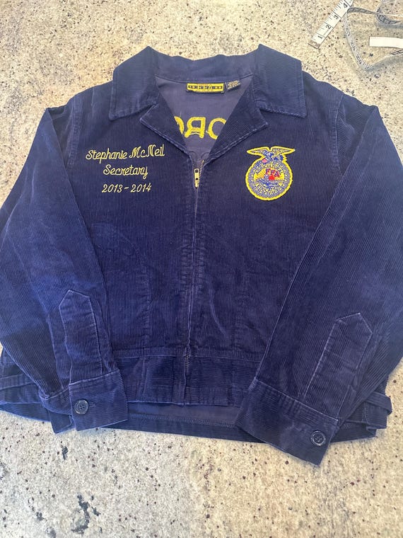 Vintage Georgia FFA Jacket Classic Blue Corduroy Logos Front