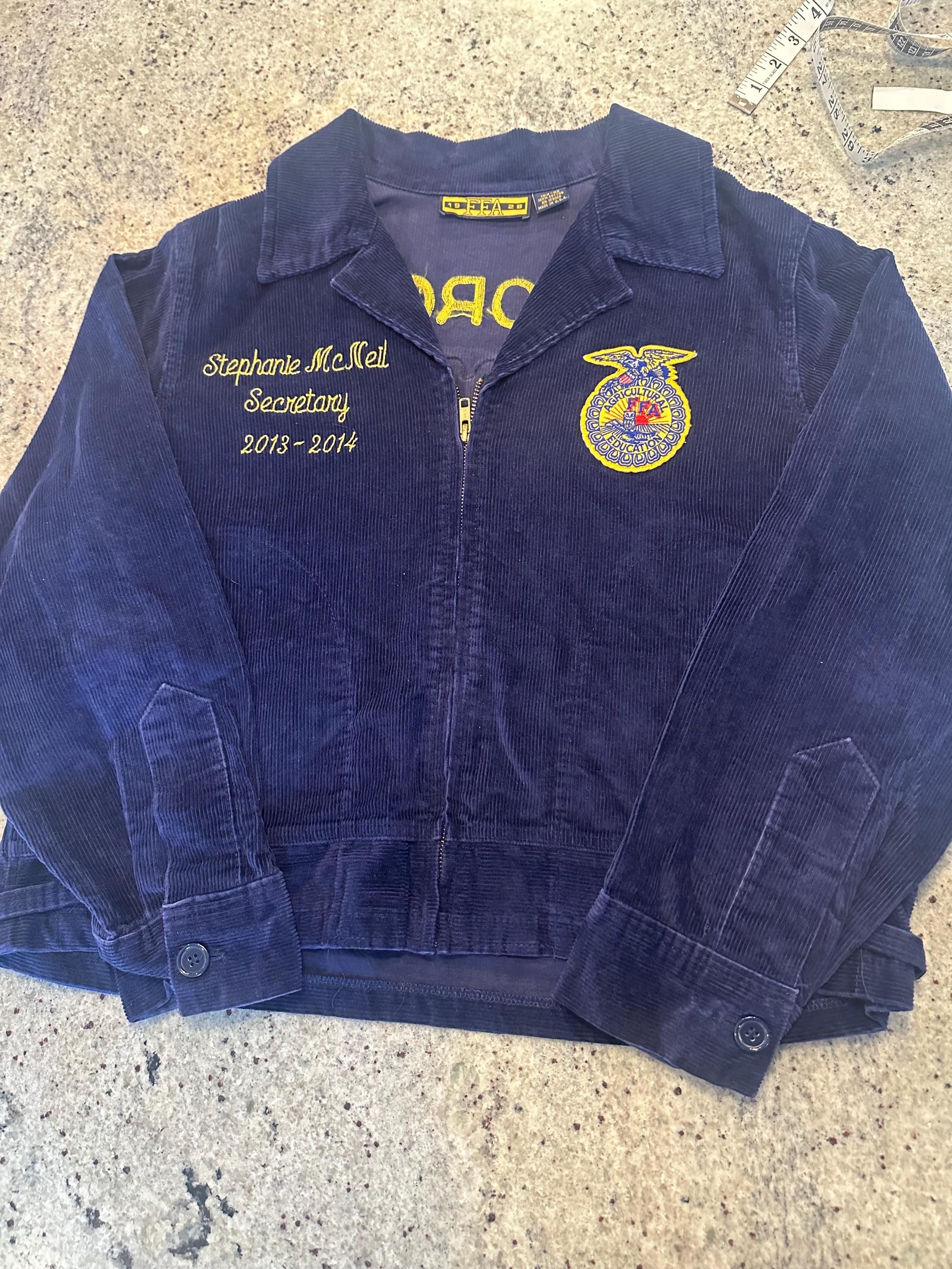 Vintage Georgia FFA Jacket Classic Blue Corduroy Logos Front
