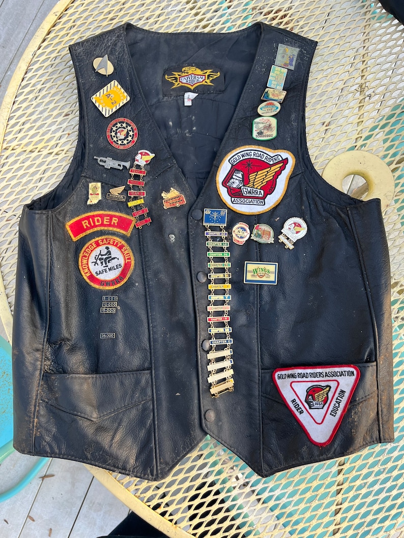 Vintage Black Leather Motorcycle Riding Vest Hoosier Wing Riders ...