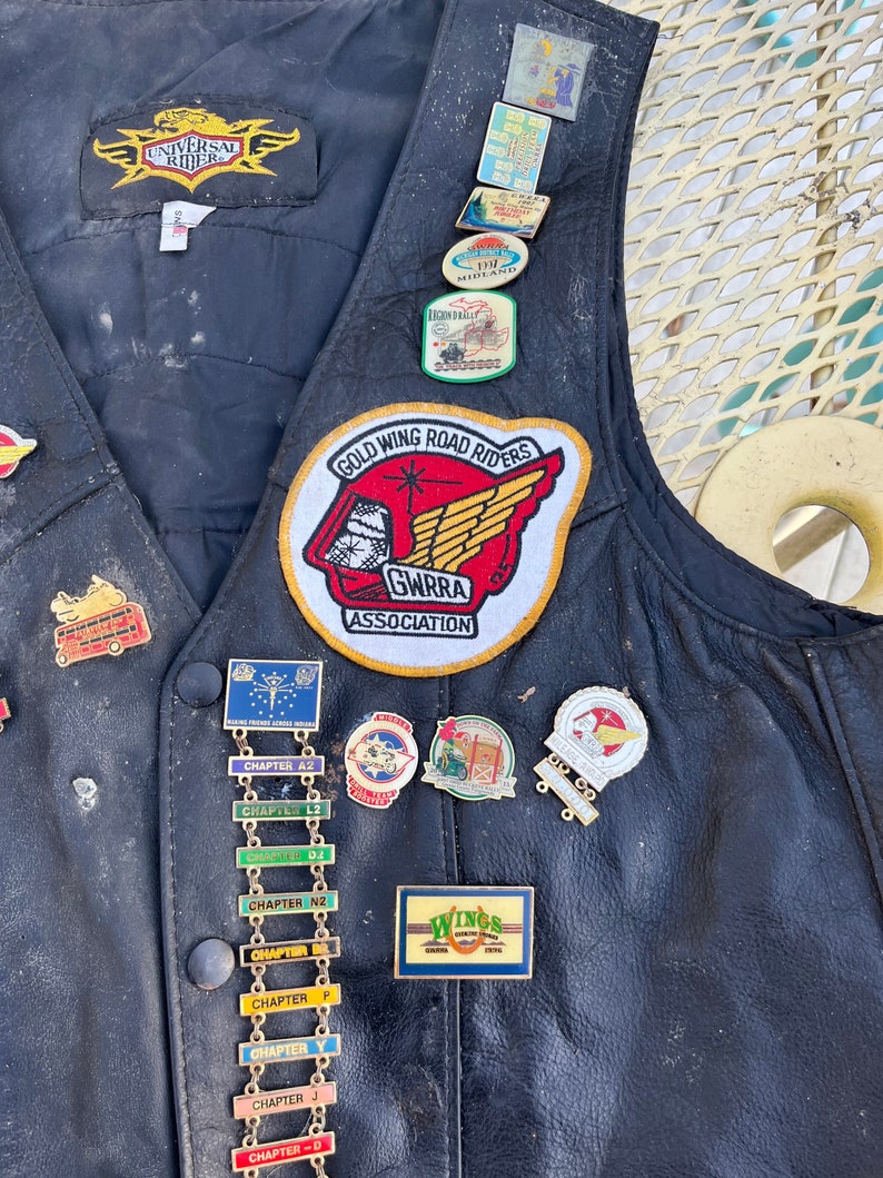 Vintage Black Leather Motorcycle Riding Vest Hoosier Wing Riders ...