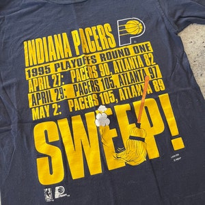 Vintage 1995 Indiana Pacers Sweep Atlanta Hawks Playoff T Shirt Size Medium Quality Made in USA Reggie Miller Era