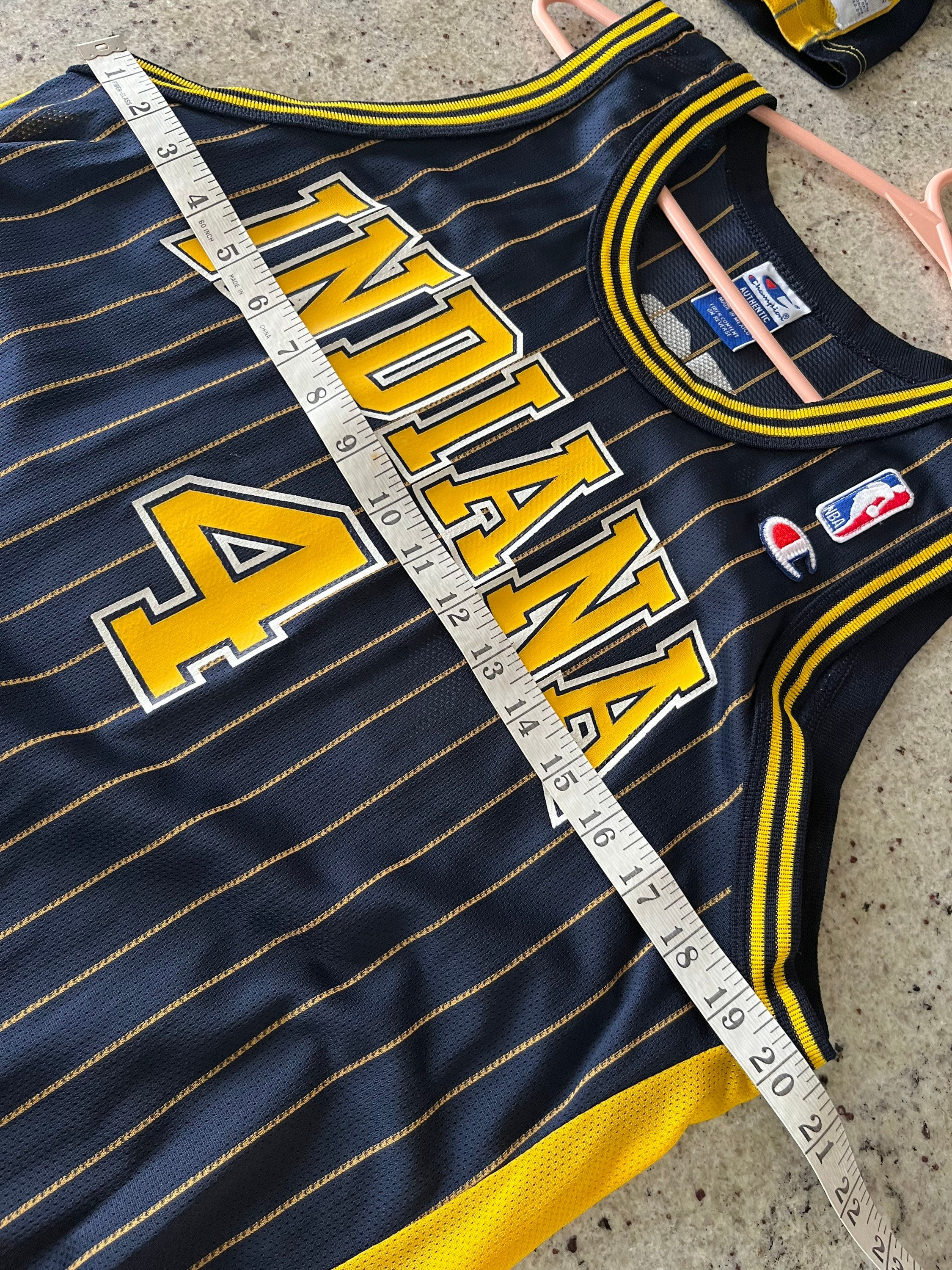 Vintage317Indy Vintage 90s Indiana Pacers Travis Best Champion Brand Jersey #4 Size 40 Medium / Large Pinstripes