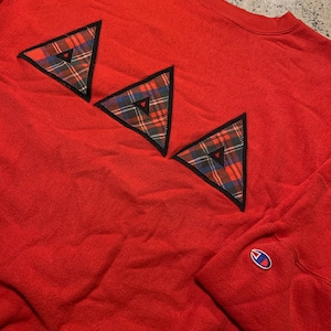 Vintage Champion Brand Tri Delta Sorority Reverse Weave Crewneck Sweatshirt Size XL Awesome Embroidered Stitched Plaid Letters Made in USA