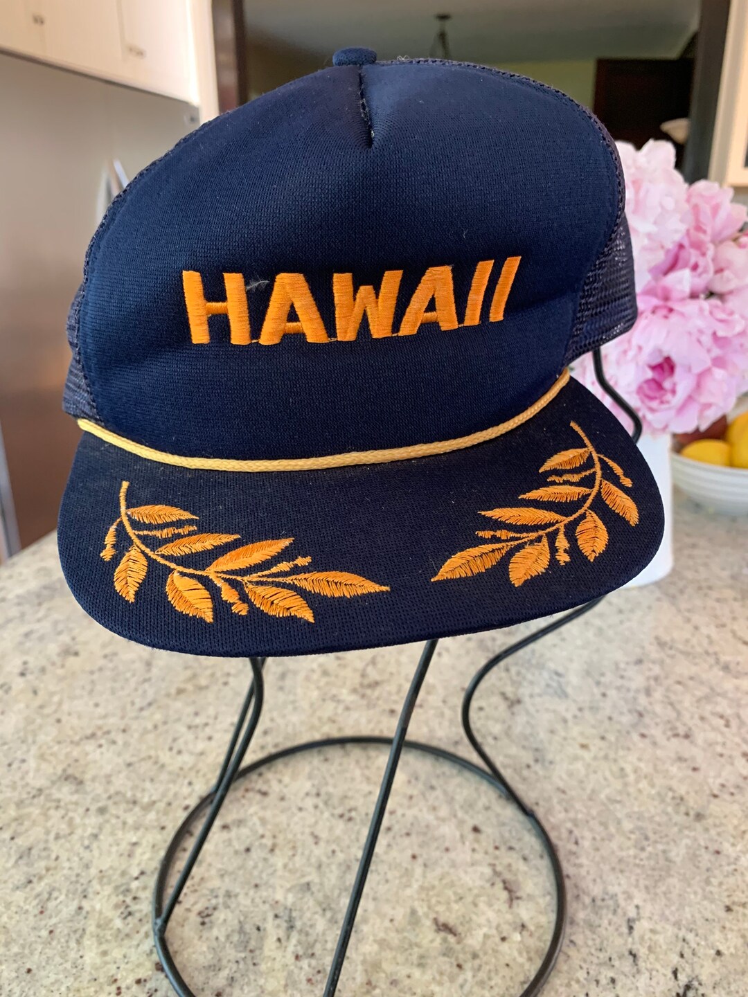 Vintage 80s MAUI Original Hawaiian Souvenir Blue Mesh