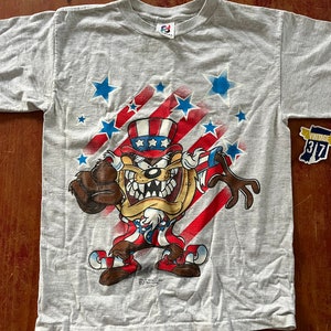Vintage 90s Tasmanian Devil Uncle Sam America Stars & Stripes T Shirt Size Youth XL Awesome Graphic Made in USA