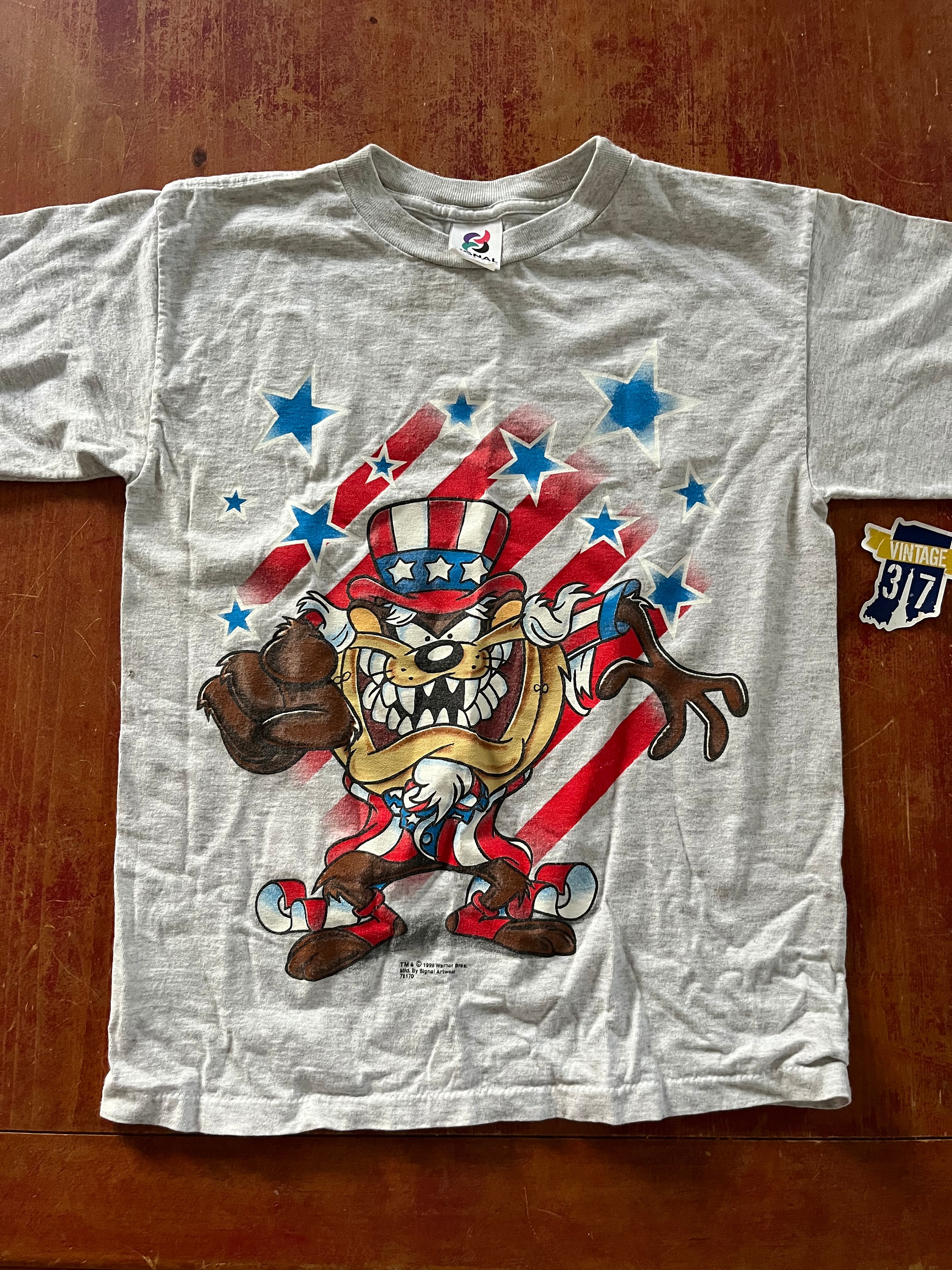 Vintage 90s Tasmanian Devil Uncle Sam America Stars & Stripes T