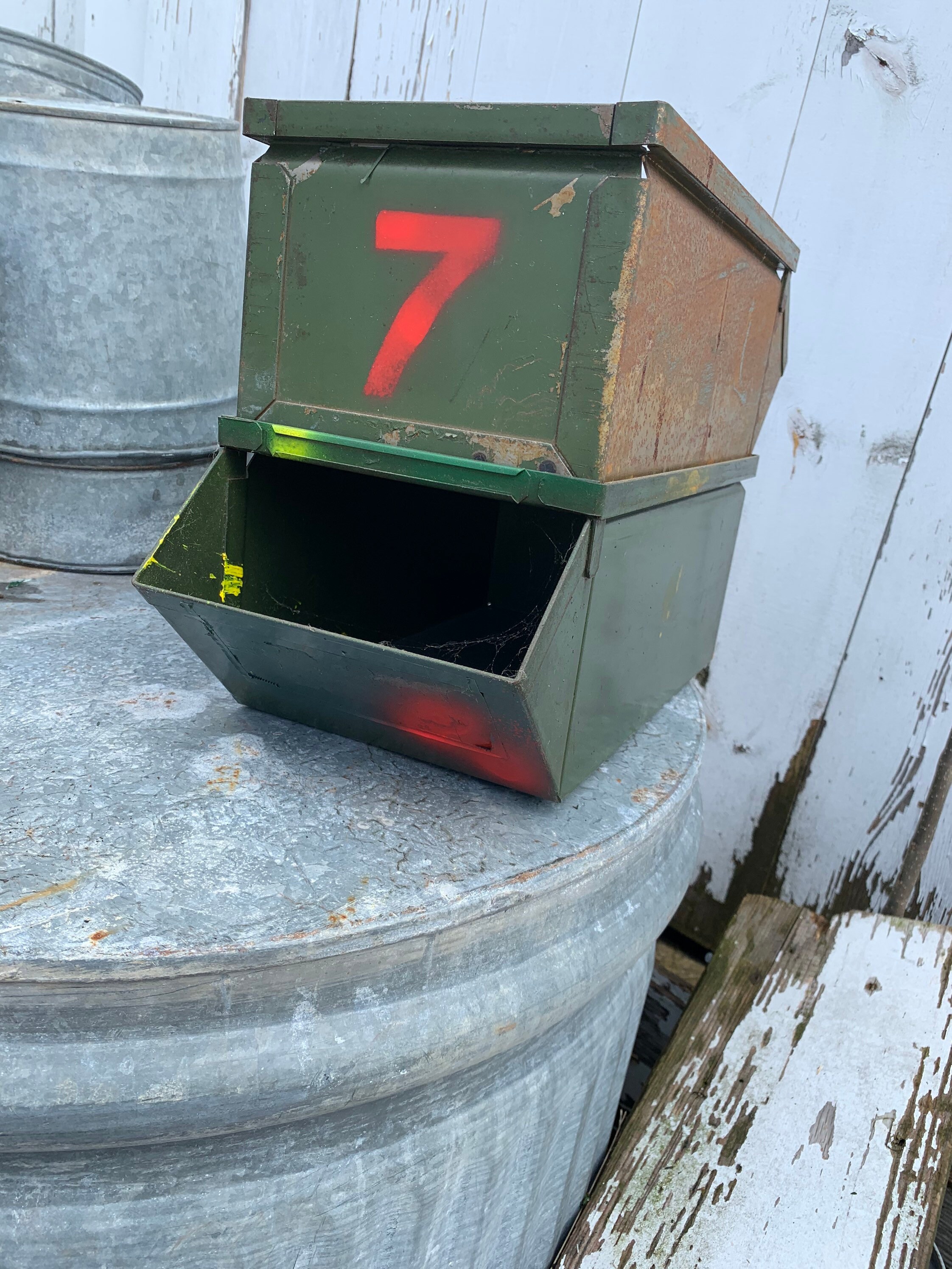 Lot Of 2 Vintage Green Industrial Metal Storage Bins StackBin Etsy