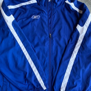 Vintage Reebok Bright Blue & White Windbreaker Jacket Size XL Lined Lightly Nice