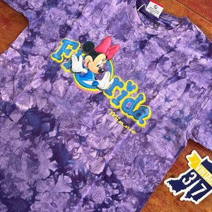 T-shirt vintage Minnie Mouse Florida taglia piccola / media stampa su tutta la superficie viola dolce simpatico artista Jerry Leigh