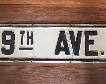 Vintage 9th Ave Avenue Street Sign Heavy Metal Embossed 20 X 6