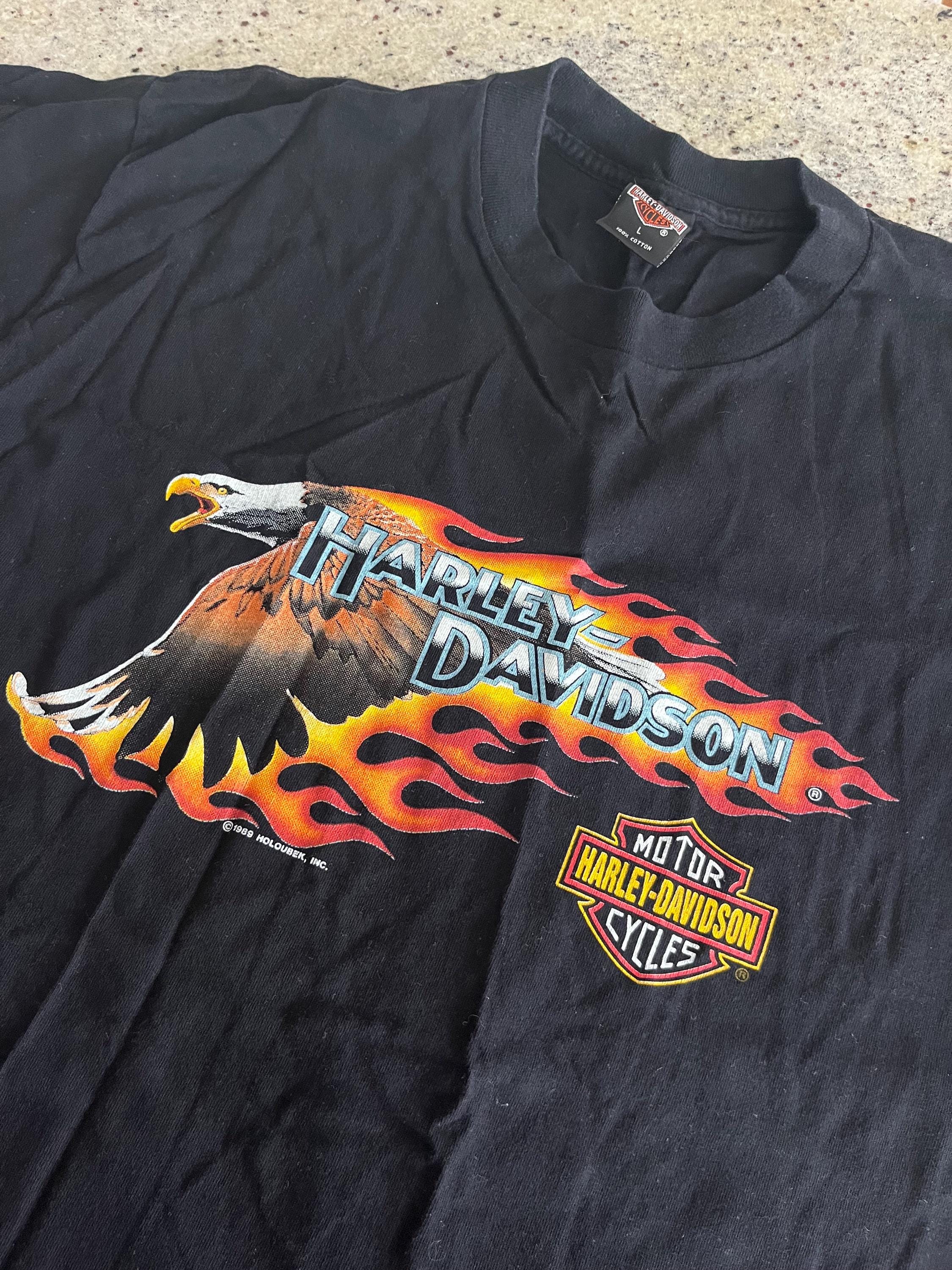 【冬バーゲン★】 Eagle Flaming Davidson Harley 1989 Vintage Aruba Shirt T トップス