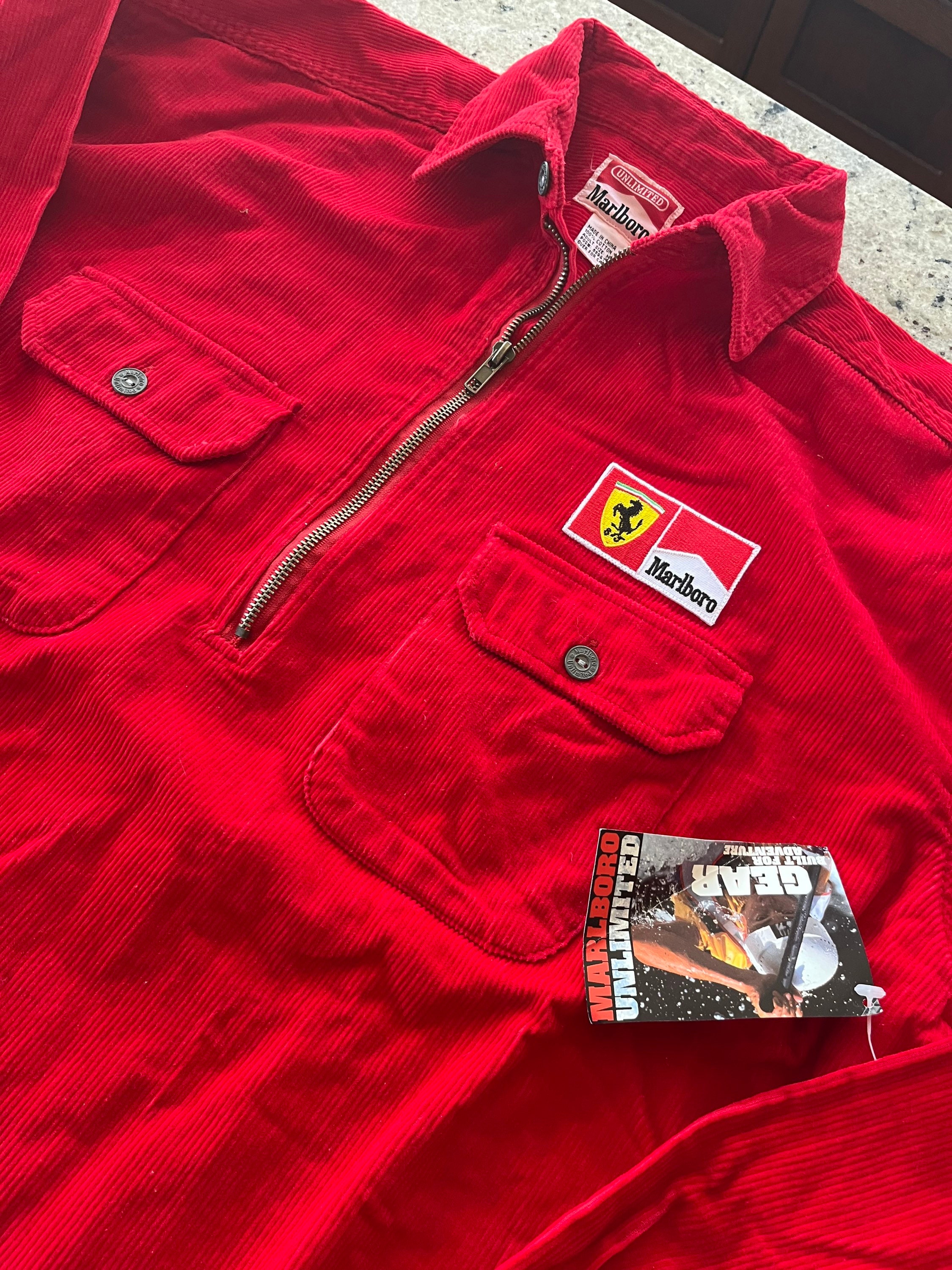 Vintage FERRARI MARLBORO Corduroy 1 4 Zip Pullover Shirt jacket