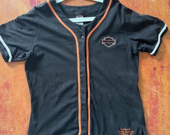 Vintage Womens Harley Davidson Jersey Style Top Size Medium Quality Embroidered Savanah Georgia Nice