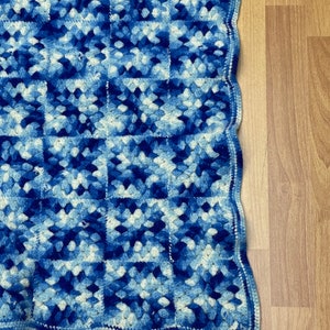 Vintage 70s Blue & White Handmade  Afghan 45 X 56  Nice and Heavy