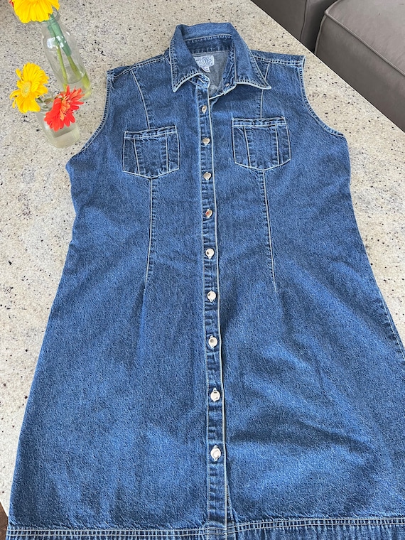 Vintage Denim Button Up Dress Sleeveless  Size 3X 