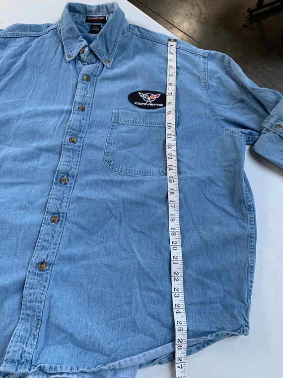 Vintage Chevy Corvette Blue Denim Shirt Size 2XL … - image 6